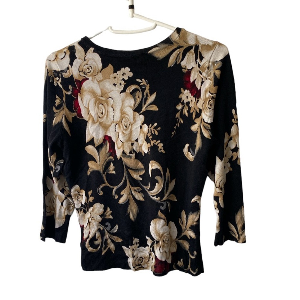 Classic White House Black Market cardigan. Gold floral on black.  Size S… - Picture 2 of 7